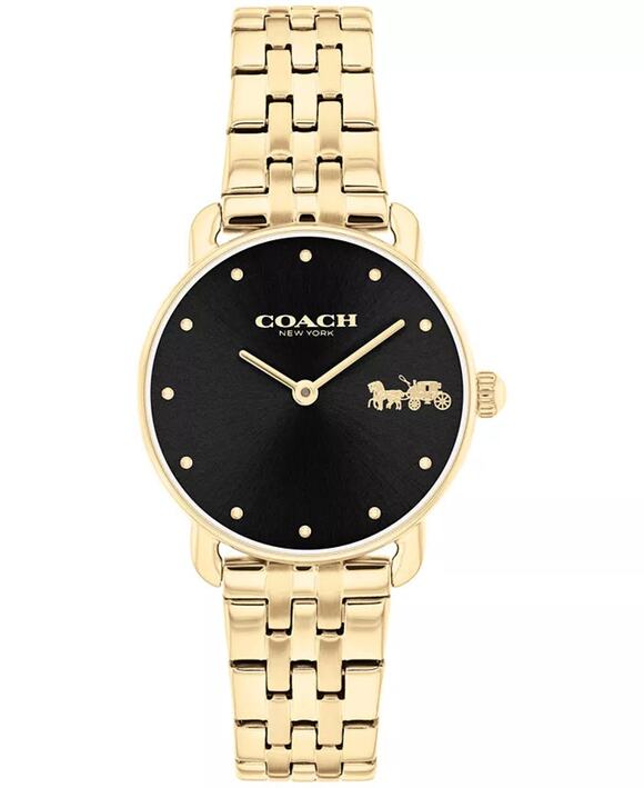 Coach Elliot Women Watch Gold Ip Black Dial Crystal Markers Nwt 14504291 Gold
